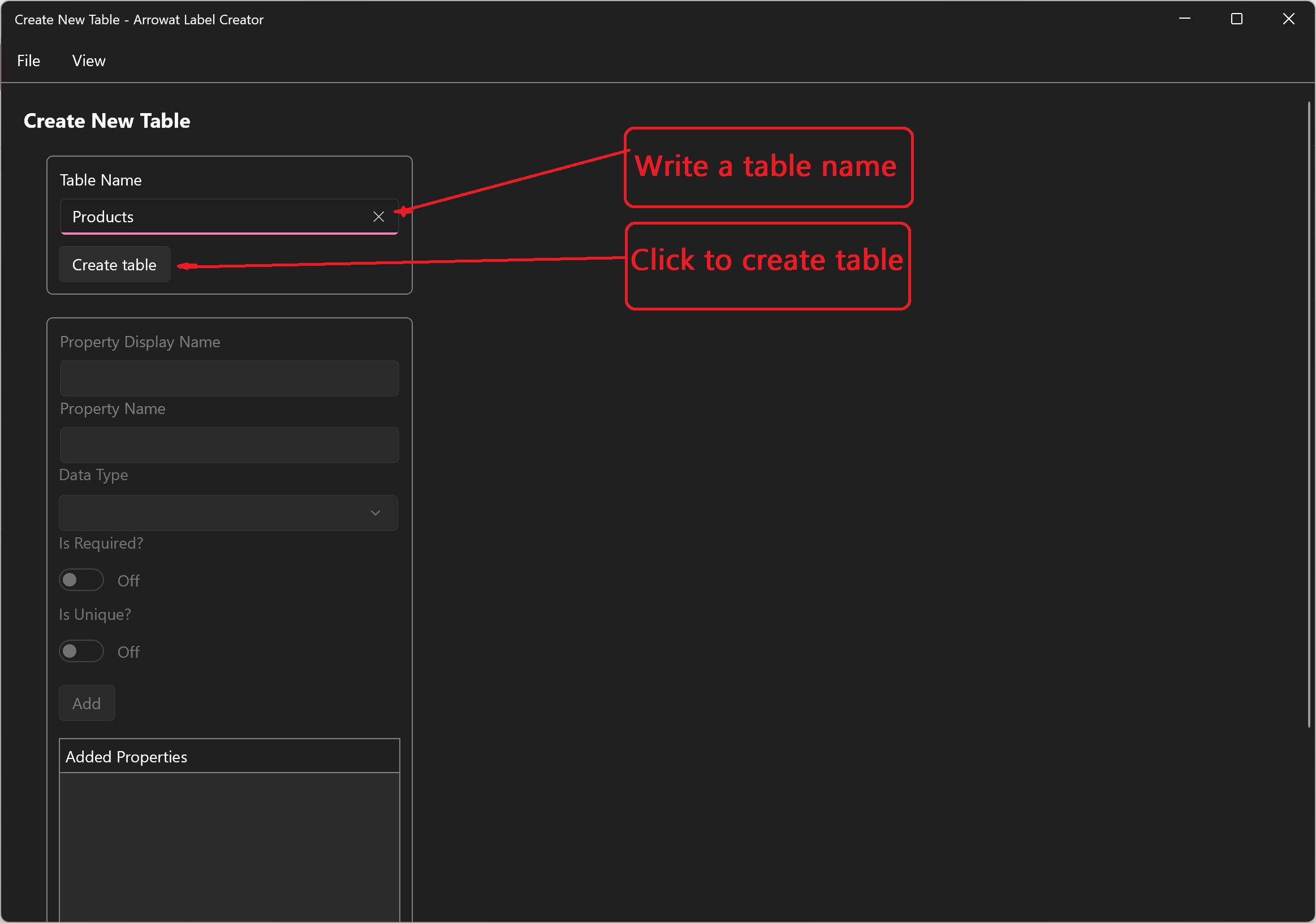 Batch Builder Create Table